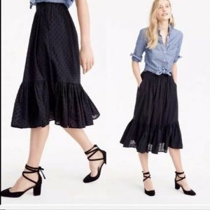J Crew Black Eyelet MIdi Tiered Ruffle Hem Skirt